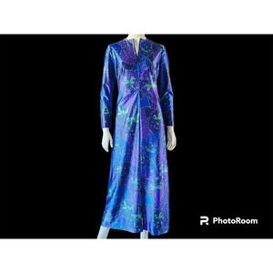 Vintage 1960s Paisley Satin Lounge Dress S